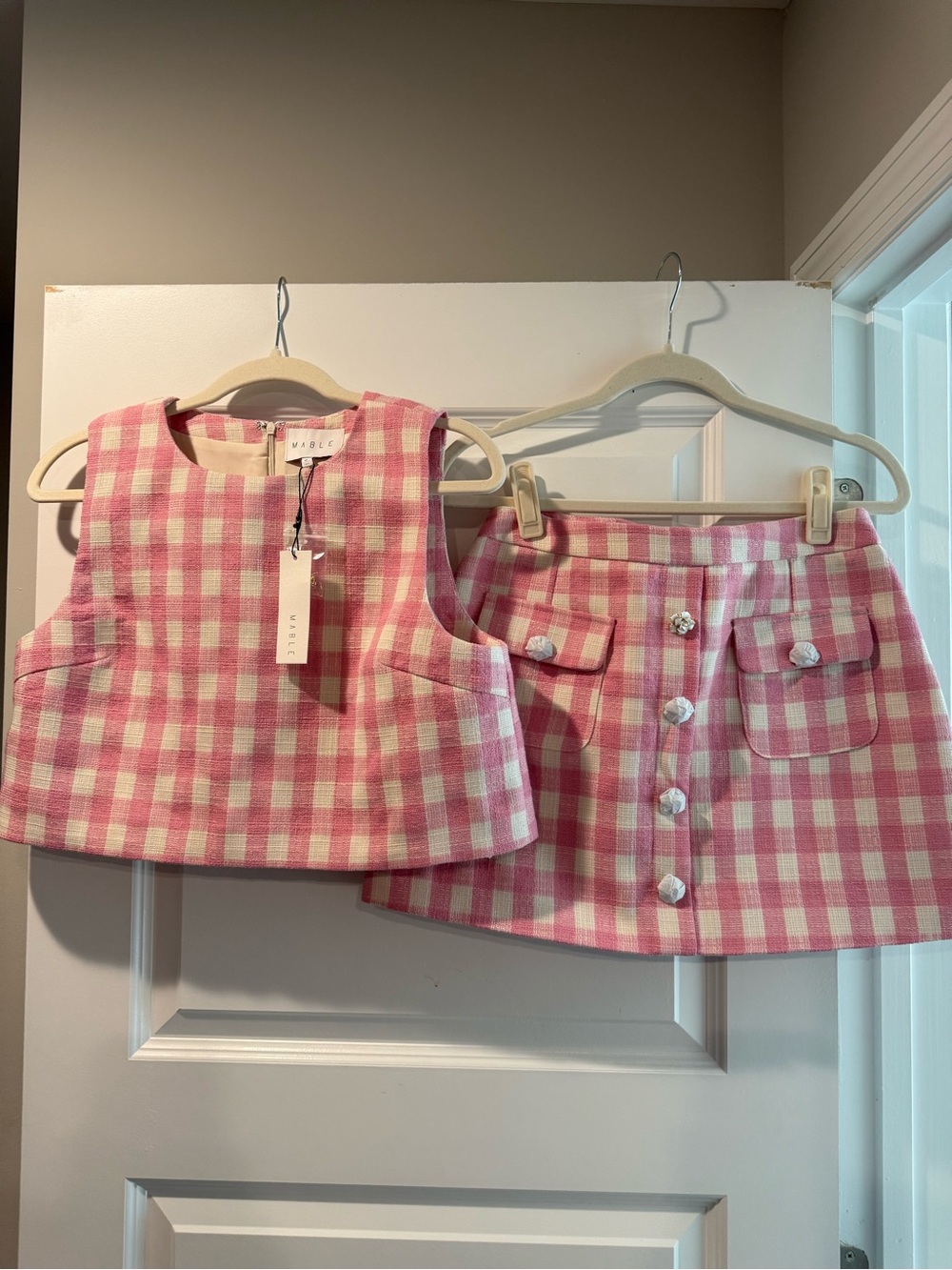 MARBLE Pink and White Gingham Two-Piece Set